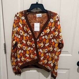 Santana Women's Floral Cardigan Sweater - Brown and Orange